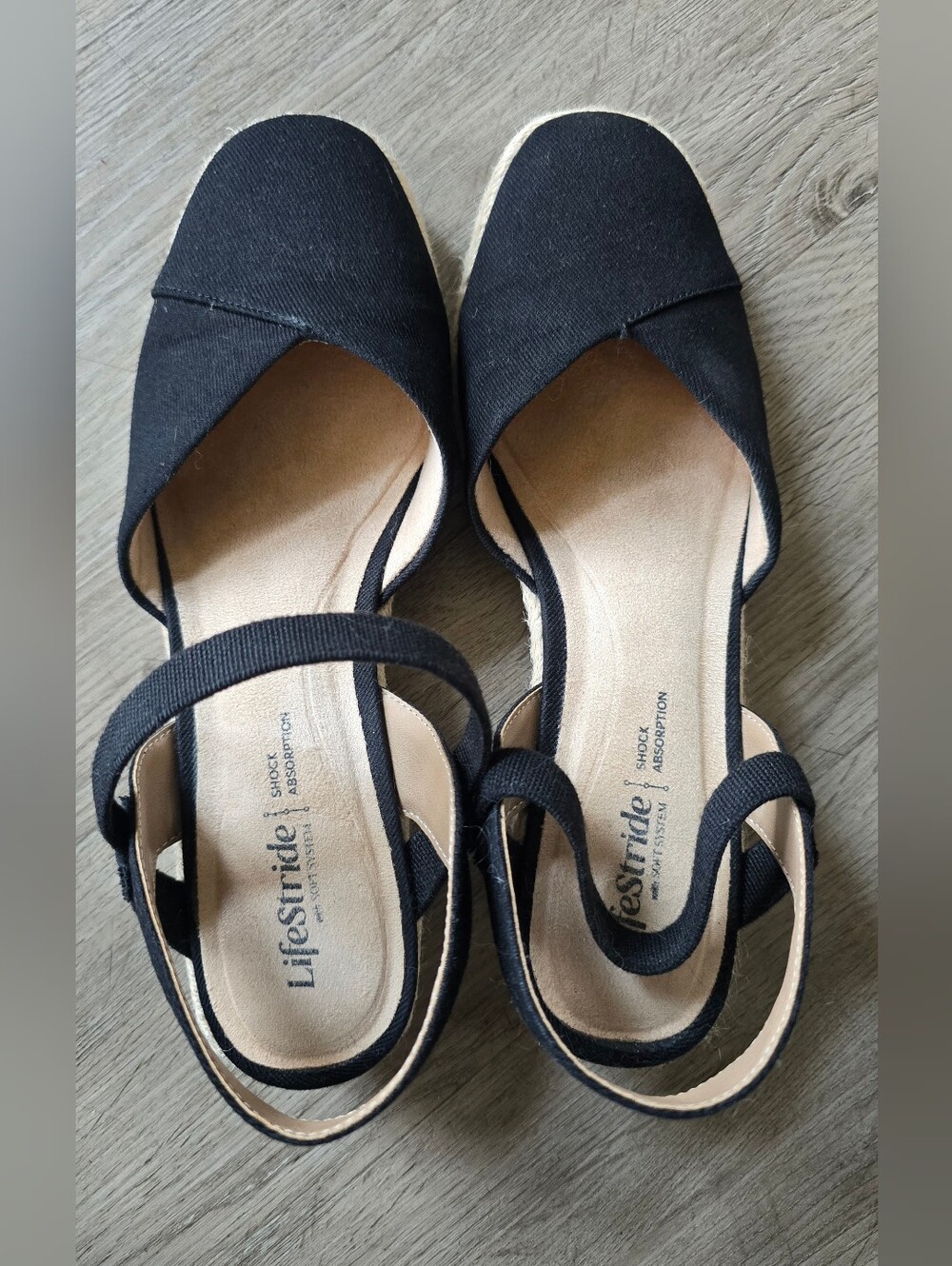 Life Stride Black Espadrille Wedge Sandals Size 8.5